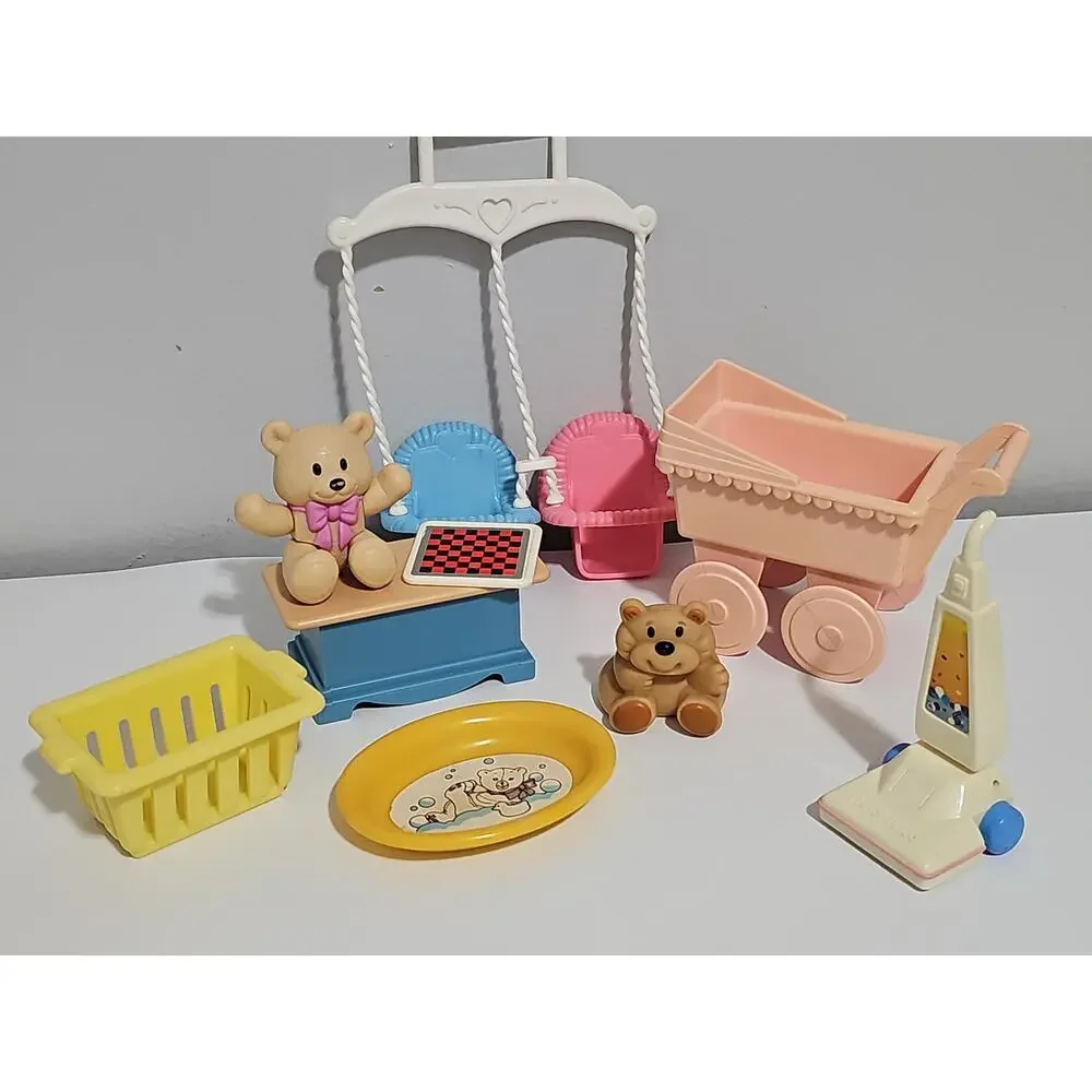 Vintage Fisher Price 90s Loving Family Doll House Furniture Pool Van Dog Cat